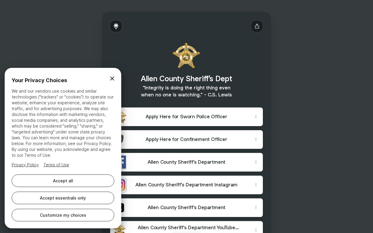 Allen County Sheriff official social and department links