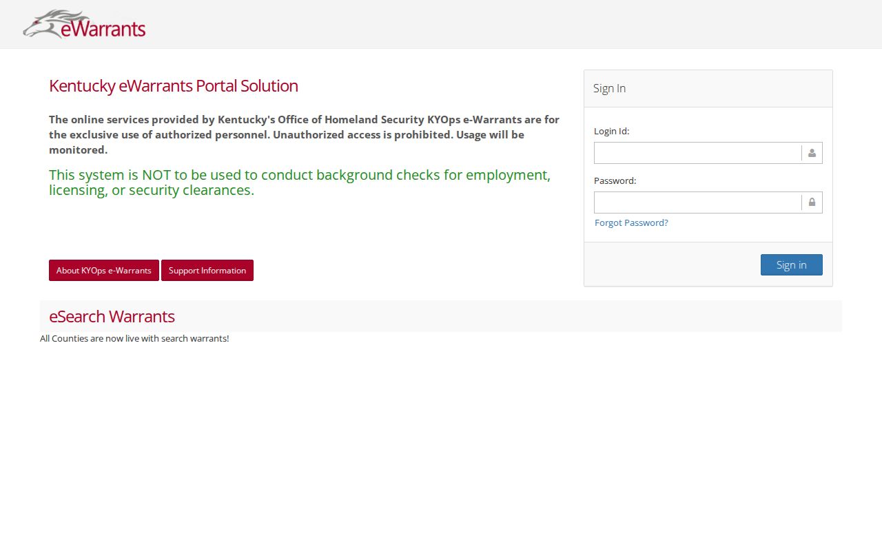Kentucky eWarrants authorized-personnel login