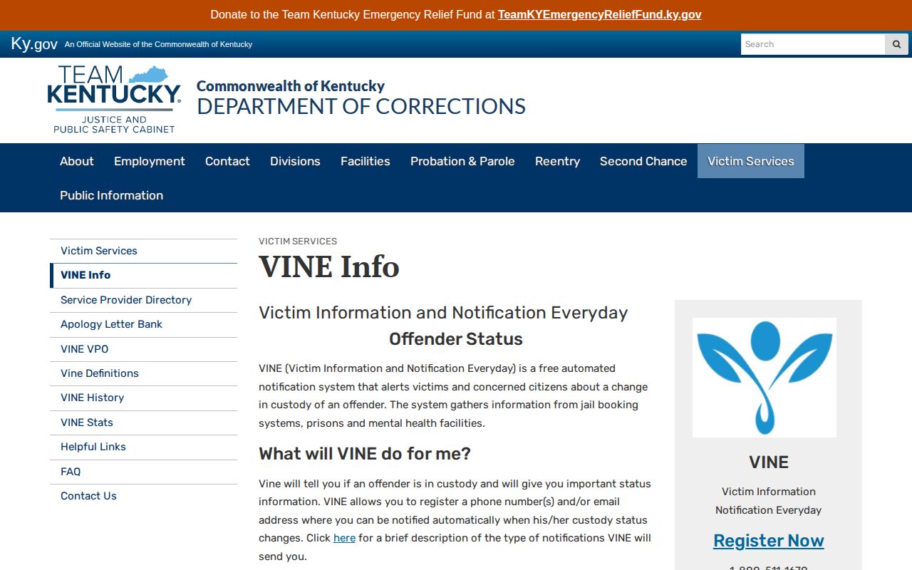 Kentucky VINE custody information for Allen County arrest status